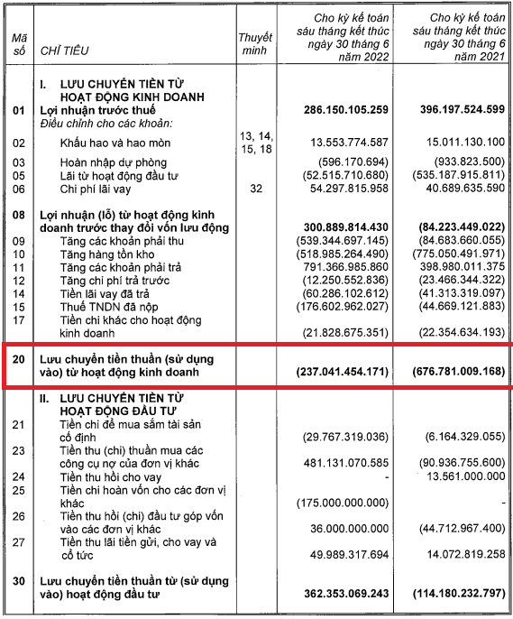 D&ograve;ng tiền kinh doanh của NLG cũng đang ở mức &acirc;m.