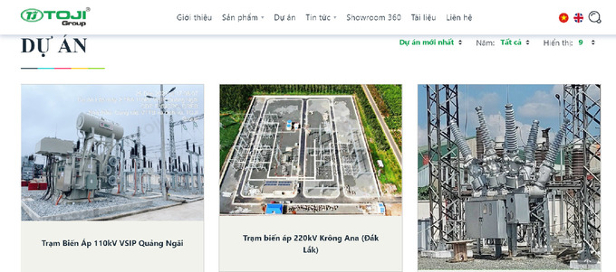 Toji đăng tải tr&ecirc;n website đ&atilde; v&agrave; đang tr&uacute;ng thầu thực hiện h&agrave;ng chục dự &aacute;n trạm biến &aacute;p tr&ecirc;n khắp cả nước.