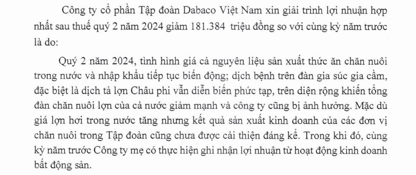 Giải tr&igrave;nh kết quả kinh doanh qu&yacute; II/2024 của Dabaco