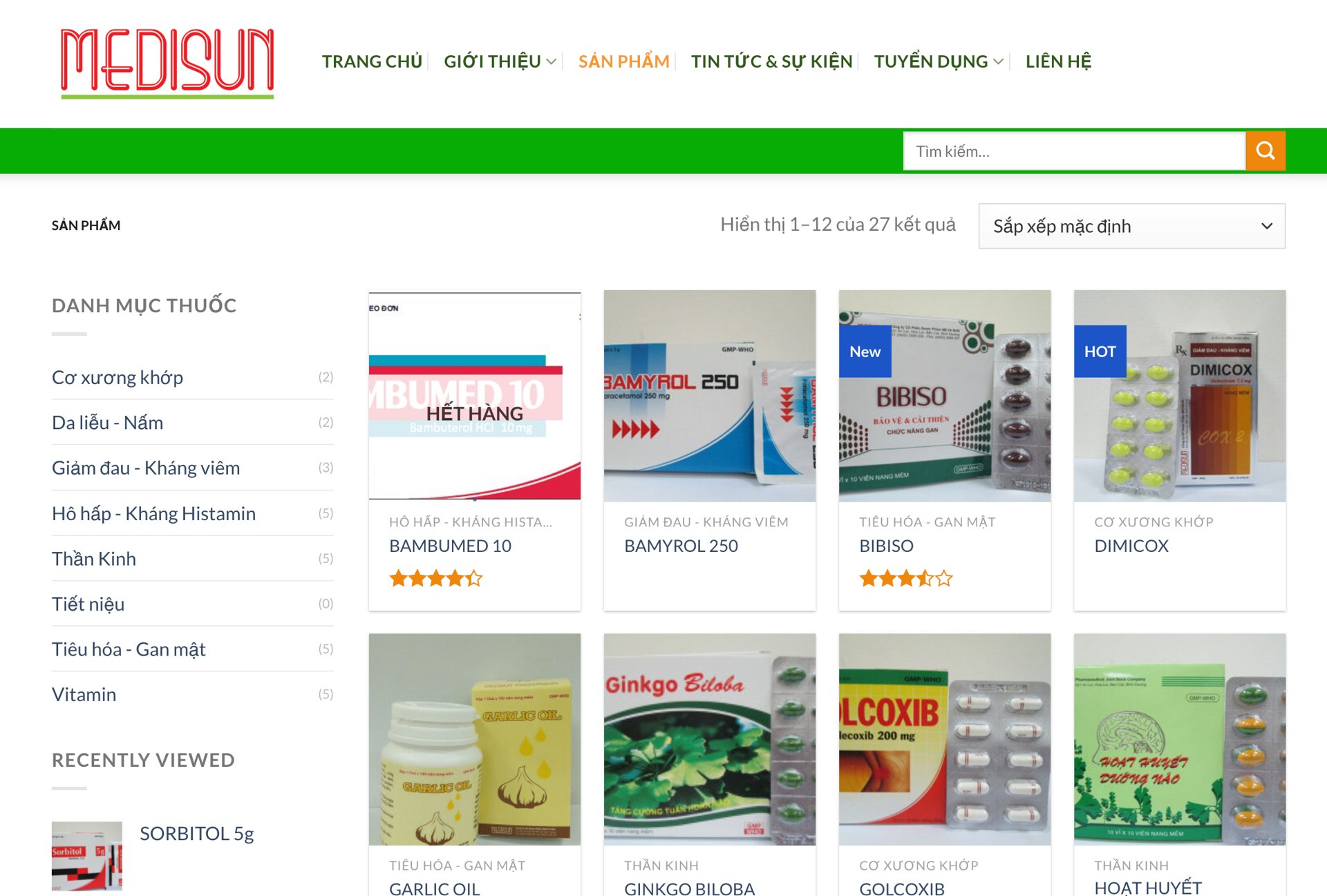 Danh mục c&aacute;c sản phẩm của Me Di Sun.