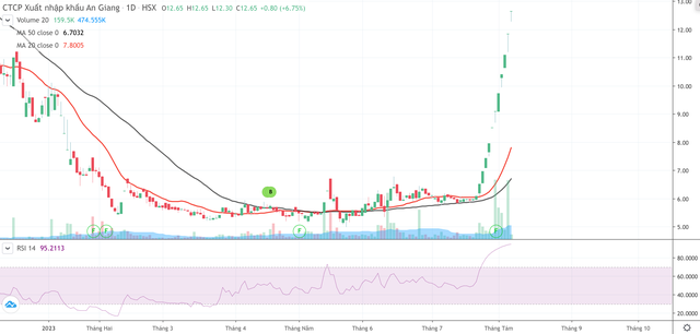 T&iacute;nh cả phi&ecirc;n ng&agrave;y 7/8, cổ phiếu AGM đ&atilde; tăng trần 11 phi&ecirc;n li&ecirc;n tiếp. Ảnh: Đầu tư chứng kho&aacute;n