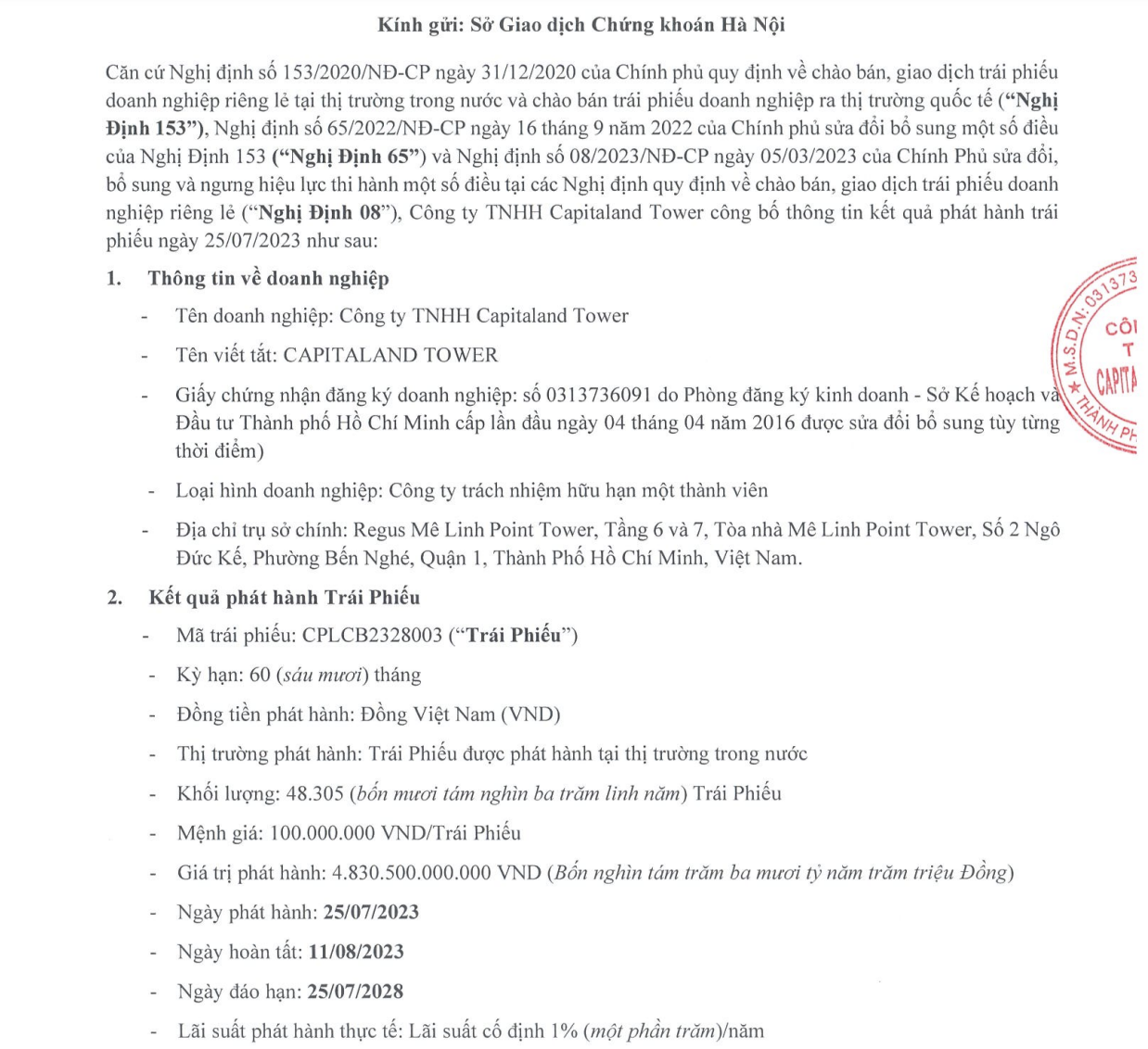 4 l&ocirc; tr&aacute;i phiếu m&agrave; Capitaland Tower vừa huy động chỉ c&oacute; l&atilde;i suất cố định 1%/năm. Ảnh: Diễn đ&agrave;n doanh nghiệp