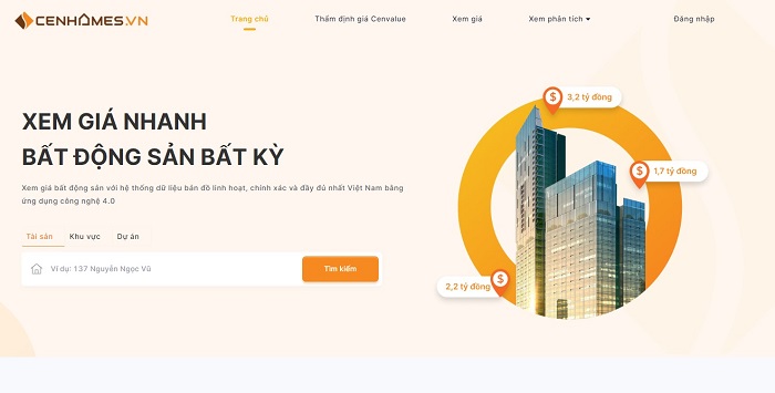 Giao diện hiện đại, dễ sử dụng của t&iacute;nh năng xem gi&aacute; BĐS tr&ecirc;n Cenhomes.vn&nbsp;
