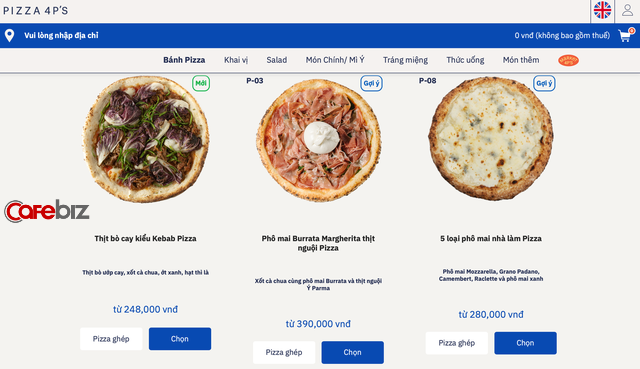 Giao diện website đặt h&agrave;ng do đội ngũ Pizza 4P's tự x&acirc;y dựng &nbsp;