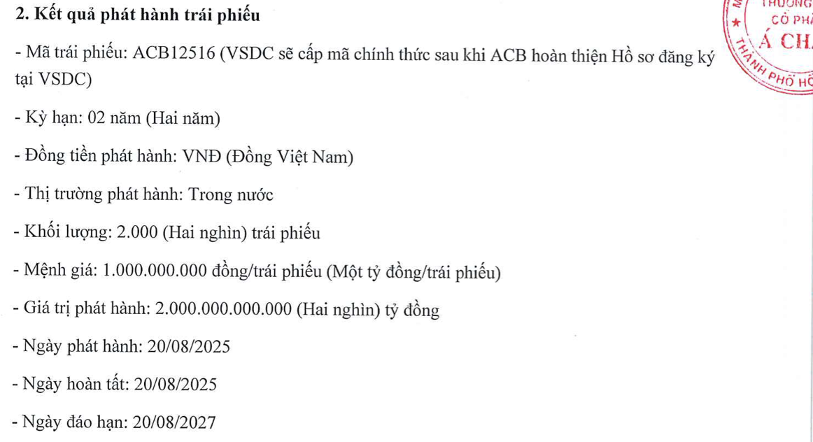 Th&ocirc;ng tin m&atilde; tr&aacute;i phiếu ACB huy động.