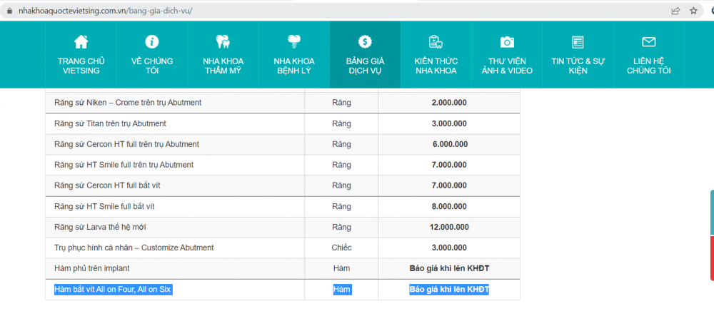 Kh&ocirc;ng được cấp ph&eacute;p quảng c&aacute;o, thực hiện All on 6 nhưng nha khoa Việt Sing vẫn đăng tải tr&ecirc;n bảng gi&aacute;.&nbsp;