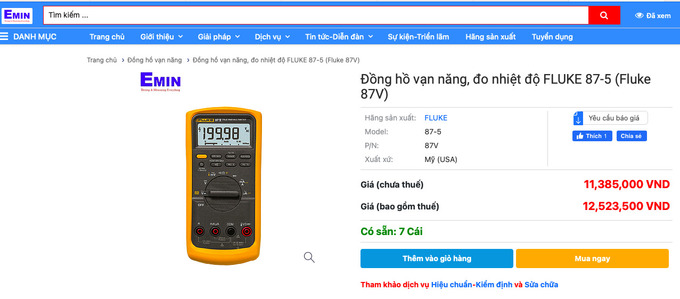 Đồng hồ đo điện đa năng cầm tay 87 V c&oacute; gi&aacute; thị trường khoảng 12,5 triệu đồng, gi&aacute; tr&uacute;ng thầu l&agrave; 26,754 triệu đồng