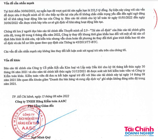 Kết cấu Kim loại v&agrave; Lắp m&aacute;y Dầu kh&iacute; tiếp tục bị nghi ngờ về khả năng hoạt động.
