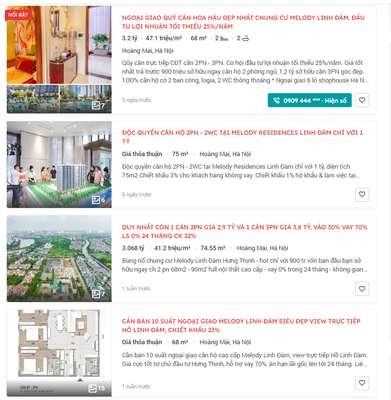 Th&ocirc;ng tin rao b&aacute;n nhấn mạnh mức chiết khấu "si&ecirc;u khủng" tại Melody Linh Đ&agrave;m.