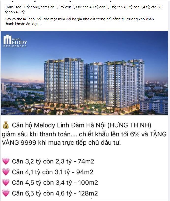 Dự &aacute;n Melody Linh Đ&agrave;m giảm gi&aacute; hảng tỷ đồng/căn hộ, mức chiết khấu "khủng" nhất tr&ecirc;n thị trường bất động sản hiện nay.