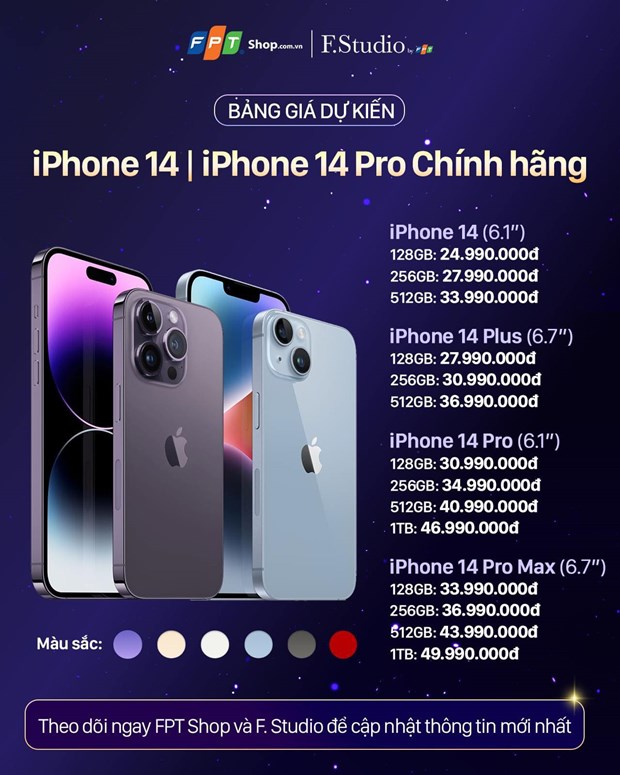 Gi&aacute; b&aacute;n dự kiến iPhone 14 ch&iacute;nh h&atilde;ng tại FPT.