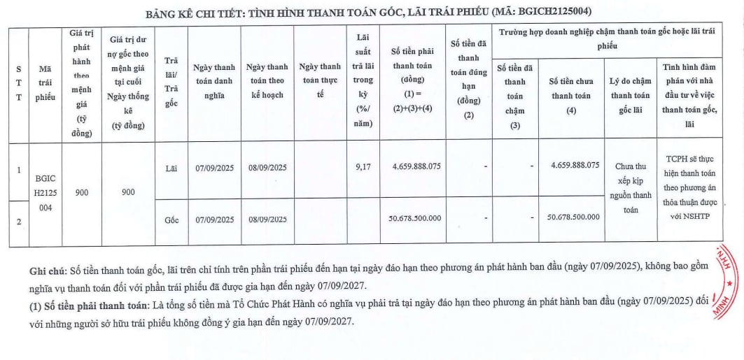 T&igrave;nh h&igrave;nh thanh&nbsp; to&aacute;n gốc, l&atilde;i tr&aacute;i phiếu&nbsp;C&ocirc;ng ty TNHH Đầu tư Big Gain.