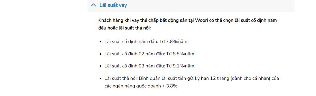 L&atilde;i suất vay mua nh&agrave; th&aacute;ng 9/2022 tại Woori Bank