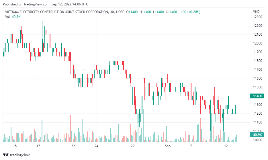Diễn biến thị gi&aacute; cổ phiếu VNE.
