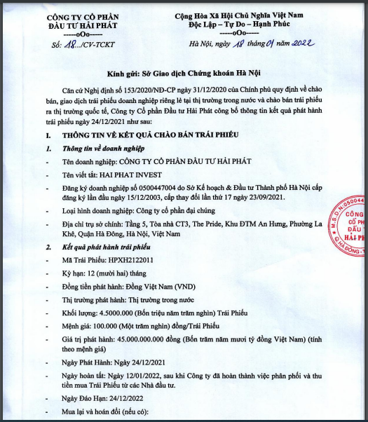 Th&ocirc;ng tin l&ocirc; tr&aacute;i phiếu 450 tỷ đồng sẽ đ&aacute;o hạn v&agrave;o cuối năm nay của HPX