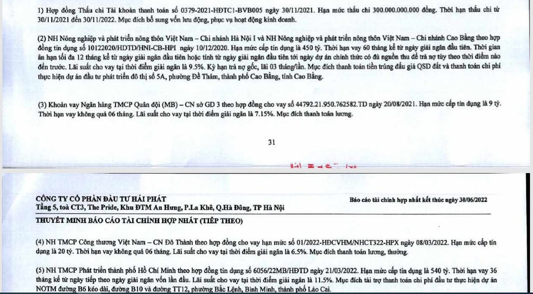 Một số khoản vay ng&acirc;n h&agrave;ng để trả lương v&agrave; thanh to&aacute;n c&aacute;c chi ph&iacute; của HPX