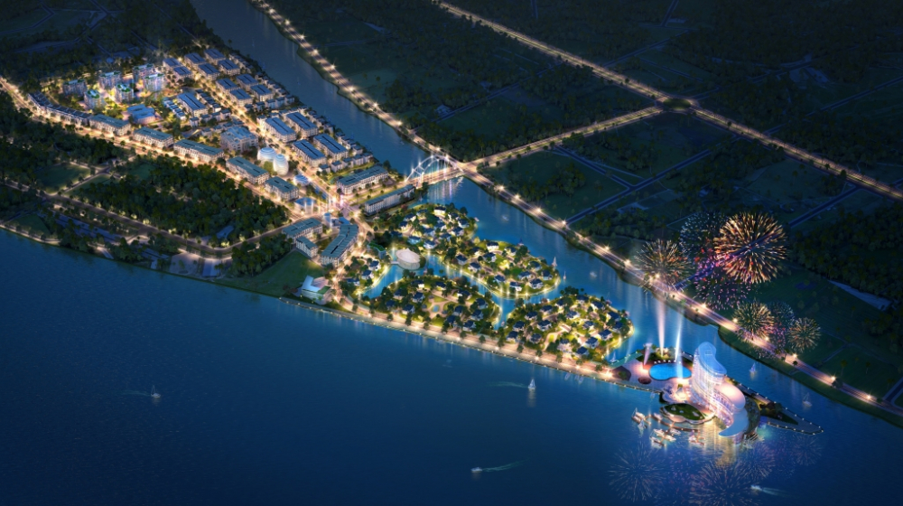 Phối cảnh dự &aacute;n khu đ&ocirc; thị mới Cồn Khương với hệ thống hồ cảnh quan lồng gh&eacute;p v&agrave;o cảnh quan để đưa đặc t&iacute;nh &ldquo;nước&rdquo; của khu vực T&acirc;y Nam Bộ v&agrave;o dự &aacute;n