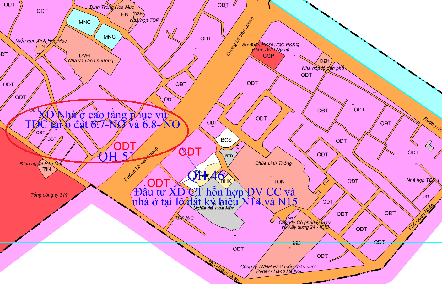 Vị tr&iacute; khu đất dự &aacute;n 6.7-NO, 6.8-NO tr&ecirc;n mặt đường L&ecirc; Văn Lương. Ảnh chụp m&agrave;n h&igrave;nh bản đồ quy hoạch quận Cầu Giấy năm 2021 - 2030.