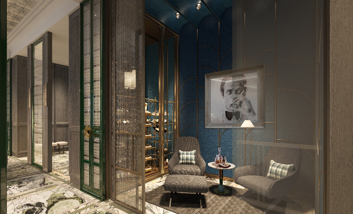 Kh&ocirc;ng gian sang trọng, cổ điển của cigar lounge (ph&ograve;ng h&uacute;t cigar) b&ecirc;n trong căn penthouse mang thương hiệu JW Marriott tại dự &aacute;n Grand Marina Saigon. Ảnh: Masterise Homes