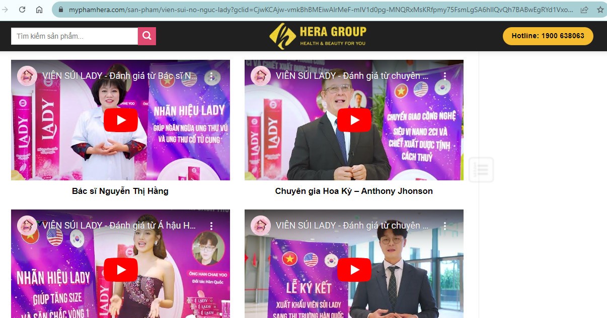 C&aacute;c website sử dụng h&igrave;nh ảnh b&aacute;c sĩ, người nổi tiếng,... để quảng c&aacute;o cho TPBVSK Lady