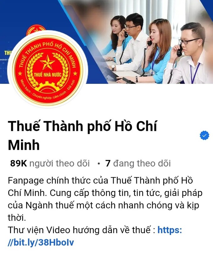 Trang facebook ch&iacute;nh thức của Thuế Tp.HCM.