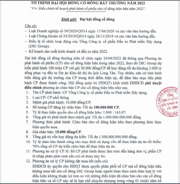 Phương &aacute;n ph&aacute;t h&agrave;nh mới của DIC Corp