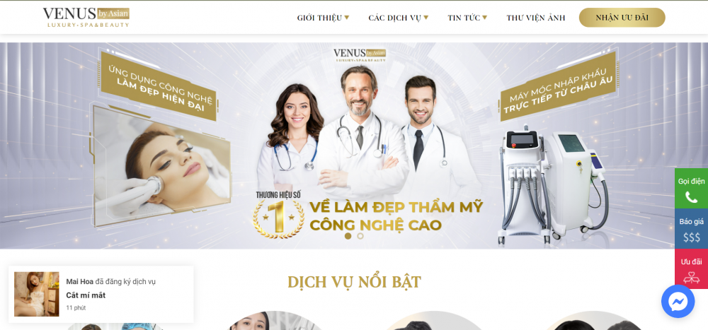 Tr&ecirc;n website giới thiệu Ph&ograve;ng kh&aacute;m thẩm mỹ Venus By Asian l&agrave; địa chỉ l&agrave;m đẹp uy t&iacute;n, đ&aacute;ng tin cậy của h&agrave;ng triệu chị em.