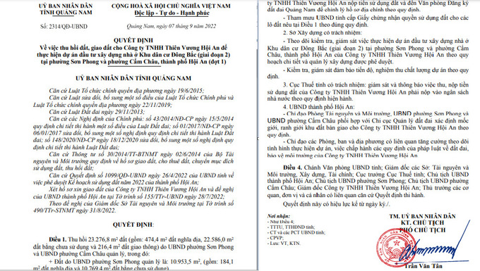 C&#244;ng ty Thi&#234;n Vương Hội An chưa từng c&#243; doanh thu vẫn được giao 34.000m2 đất l&#224;m dự &#225;n - Ảnh 1