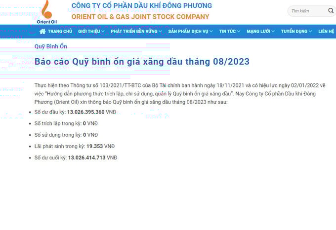 T&iacute;nh từ th&aacute;ng 4/2023, dầu khi Phương Đ&ocirc;ng đ&atilde; kh&ocirc;ng tr&iacute;ch lập Qũy b&igrave;nh ổn xăng dầu theo quy định.