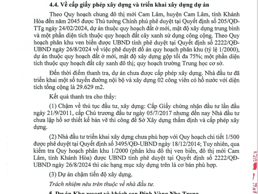 Một trong số nội dung kết luận thanh tra dự &aacute;n Khu du lịch, dịch vụ tổng hợp Bắc b&aacute;n đảo Cam Ranh.