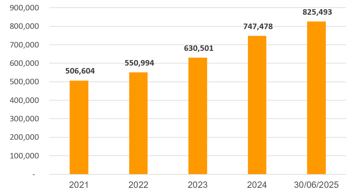 Tăng trưởng tổng t&agrave;i sản SHB qua c&aacute;c năm