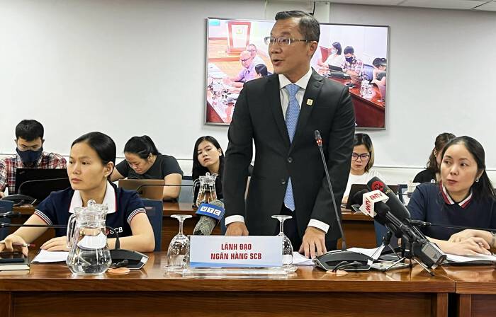 &Ocirc;ng Ho&agrave;ng Minh Ho&agrave;n, Ph&oacute; Tổng Gi&aacute;m đốc Phụ tr&aacute;ch Điều h&agrave;nh SCB chia sẻ tại Họp b&aacute;o th&ocirc;ng tin về hoạt động của Ng&acirc;n h&agrave;ng Thương mại Cổ phần S&agrave;i G&ograve;n (SCB)