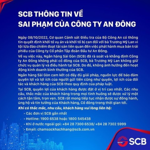 SCB th&ocirc;ng tin về vụ việc.