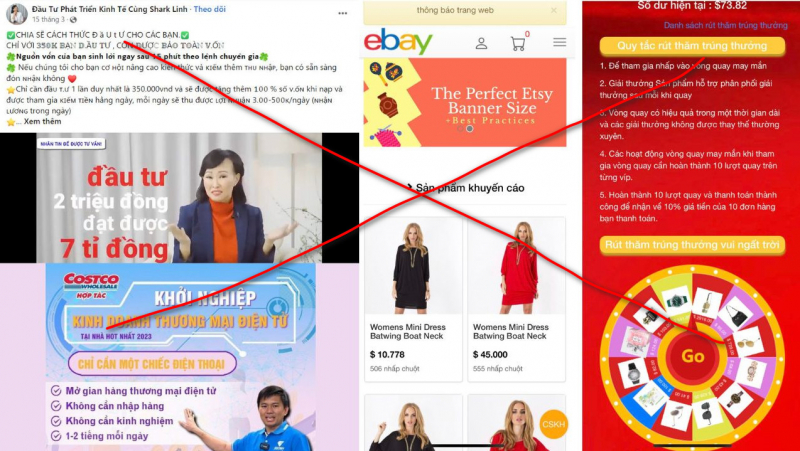 C&aacute;c trang fanpage v&agrave; website giả mạo c&aacute;c Shark để lừa đảo. Ảnh: C&ocirc;ng an nh&acirc;n d&acirc;n