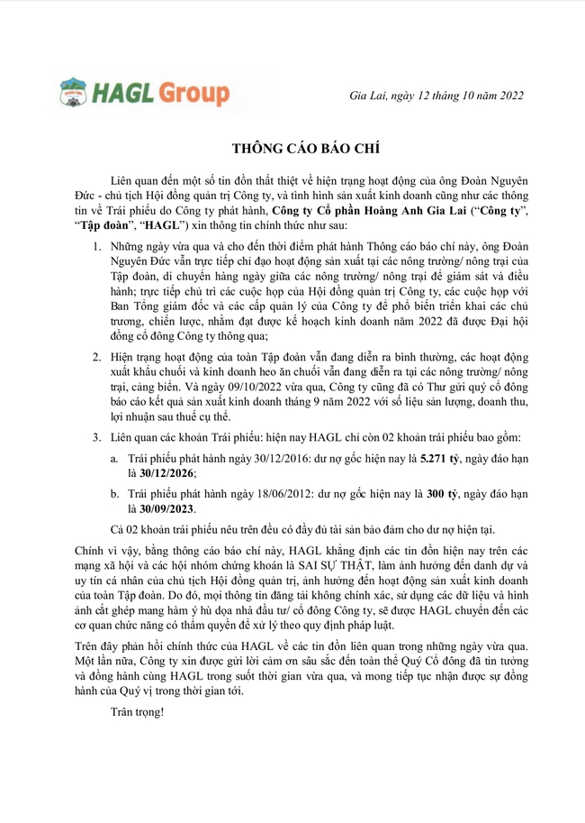 C&aacute;c tin đồn thất thiệt khiến cổ phiếu HAG bị b&aacute;n th&aacute;o trong phi&ecirc;n 12/10, n&ecirc;n HAGL phải ph&aacute;t đi th&ocirc;ng c&aacute;o đ&iacute;nh ch&iacute;nh ngay trong đếm 12/10... Ảnh: HAGL