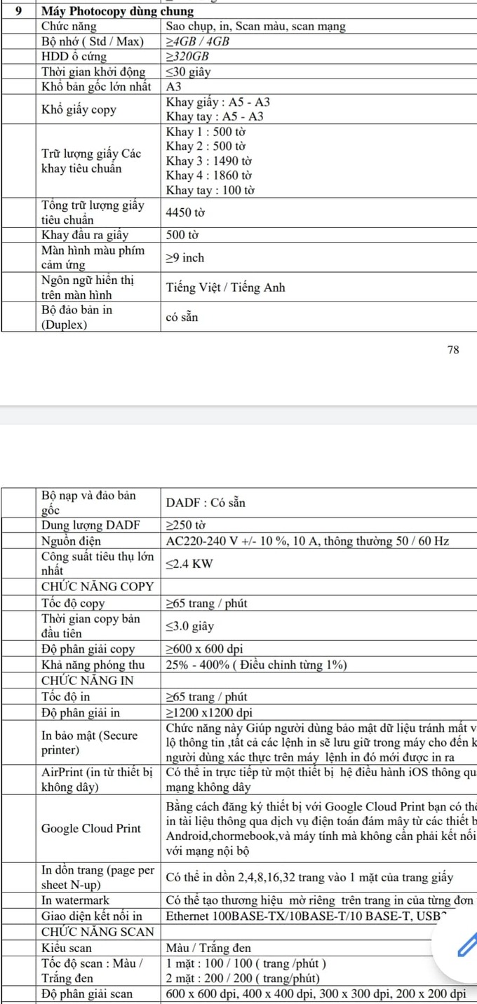 Y&ecirc;u cầu kỹ thuật đối với M&aacute;y photocopy d&ugrave;ng chung