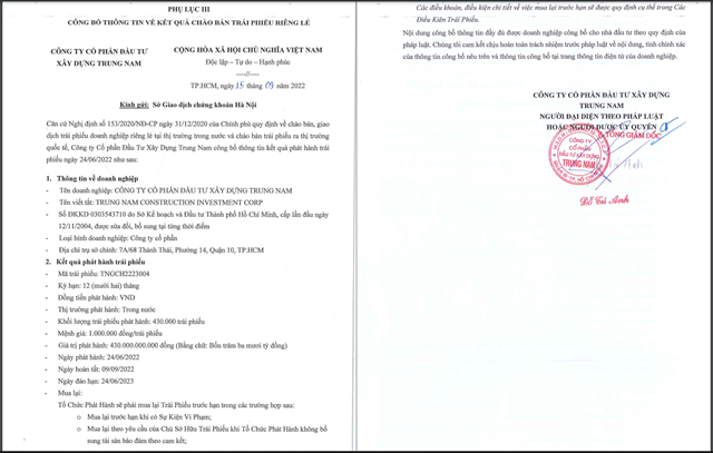 &nbsp;Trung Nam Group ph&aacute;t h&agrave;nh th&agrave;nh c&ocirc;ng l&ocirc; tr&aacute;i phiếu c&oacute; trị gi&aacute; 430 tỷ đồng.