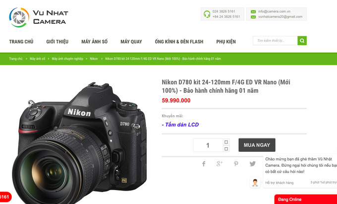 M&aacute;y ảnh kỹ thuật số k&egrave;m ống k&iacute;nh Nikon - D780 (K&egrave;m ống k&iacute;nh AF-S 24-120mm F/4G ED VR Nano) c&oacute; gi&aacute; tr&ecirc;n trang vunhatcamera.vn