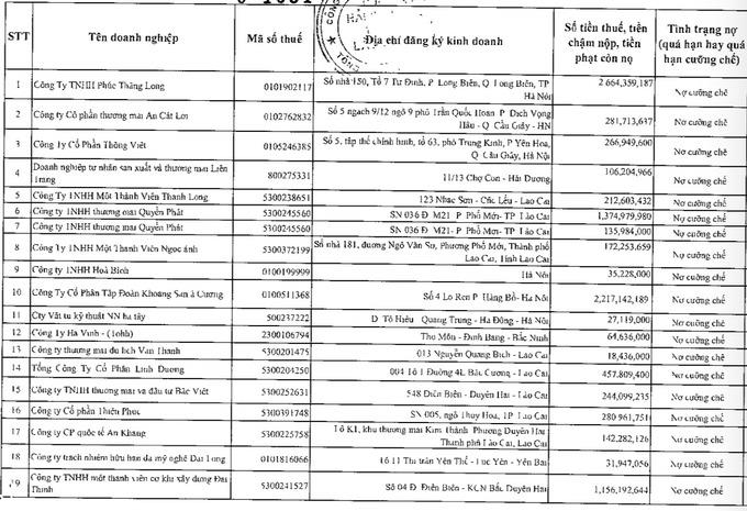 L&#224;o Cai: C&#244;ng khai 40 doanh nghiệp nợ thuế hơn 550 tỷ đồng - Ảnh 1