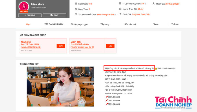 Cửa h&agrave;ng Alisa tr&ecirc;n s&agrave;n thương mại điện tử được quảng c&aacute;o l&agrave; "b&aacute;n lẻ x&aacute;ch tay chuẩn air".