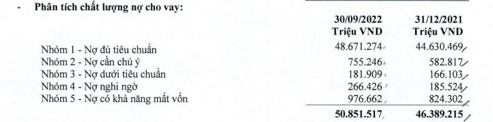 Chi tiết c&aacute;c nh&oacute;m nợ xấu tại BVB (nguồn: B&aacute;o c&aacute;o t&agrave;i ch&iacute;nh hợp nhất qu&yacute; 3/2022)
