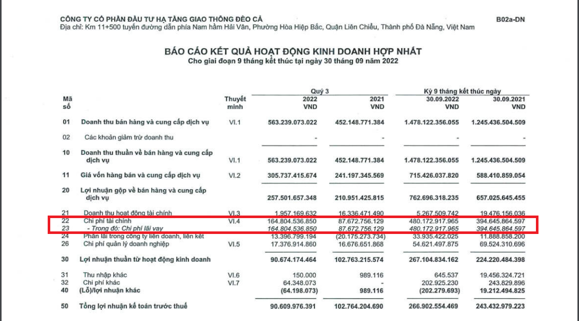 Chi ph&iacute; l&atilde;i vay qu&yacute; 3/2022 của Đ&egrave;o Cả tăng gần gấp đ&ocirc;i so với c&ugrave;ng kỳ năm trước