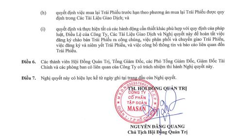 Nghị quyết của Hội đồng quản trị CTCP Tập đo&agrave;n Masan.
