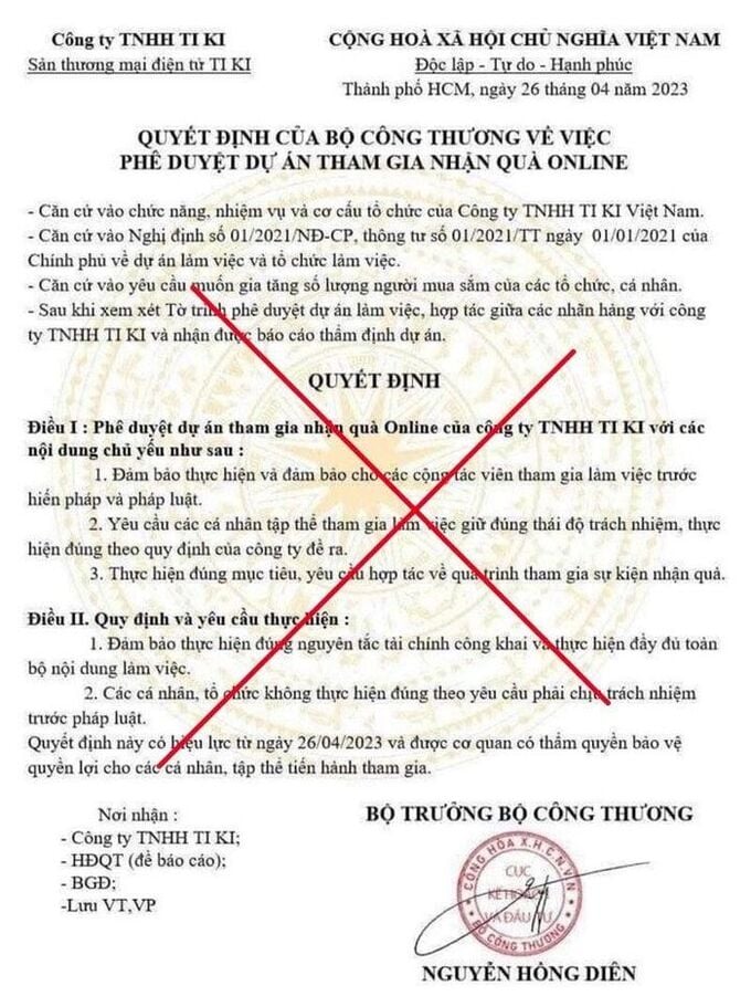 Bộ C&#244;ng Thương cảnh b&#225;o th&#244;ng tin giả mạo ph&#234; duyệt dự &#225;n tham gia nhận qu&#224; online - Ảnh 1