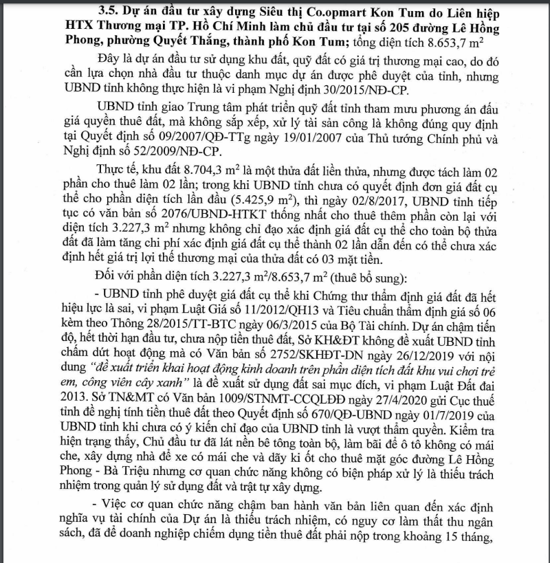 Sai phạm tại dự &aacute;n Si&ecirc;u thị Co.opmart Kon Tum
