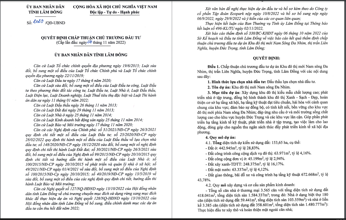Văn bản của UBND tỉnh L&acirc;m Đồng về việc chấp thuận chủ trương đầu tư &ldquo;si&ecirc;u&rdquo; dự &aacute;n KĐT Nam s&ocirc;ng Đa Nhim