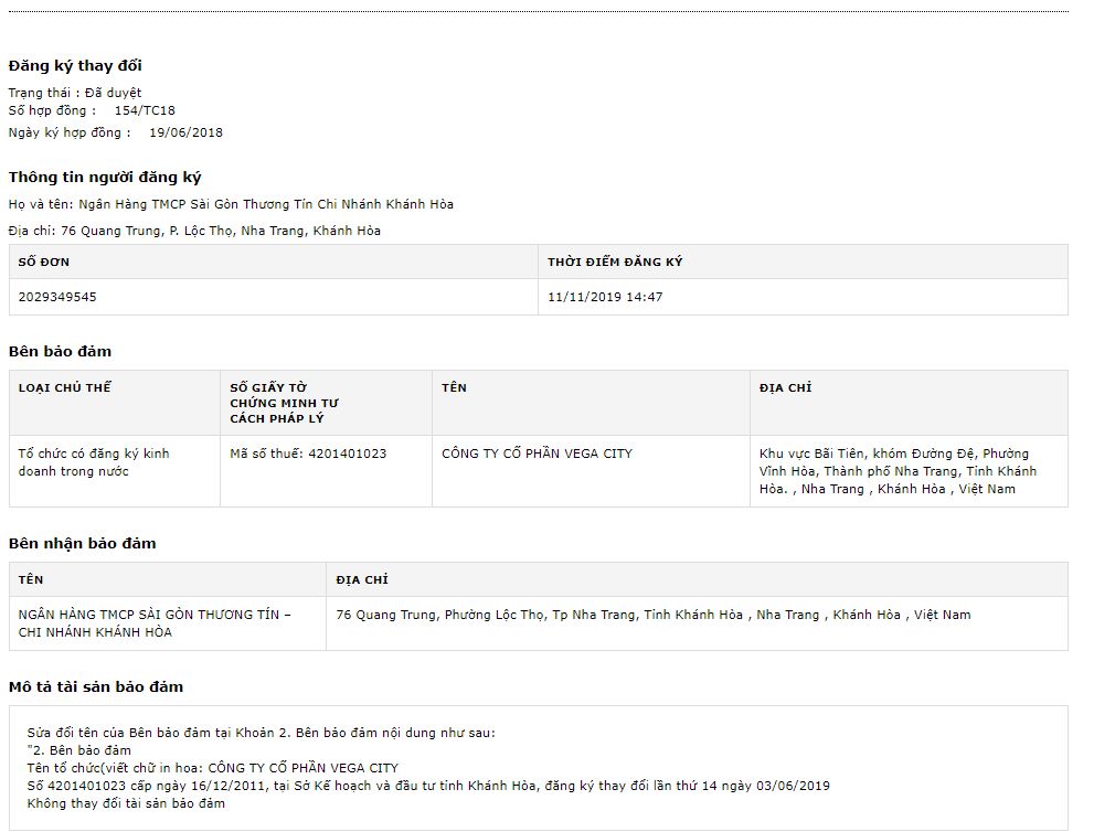 Thông tin thế chấp dự án Vega City Nha Trang.
