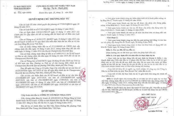Quyết định chủ trương đầu tư dự án Vega City Nha Trang.
