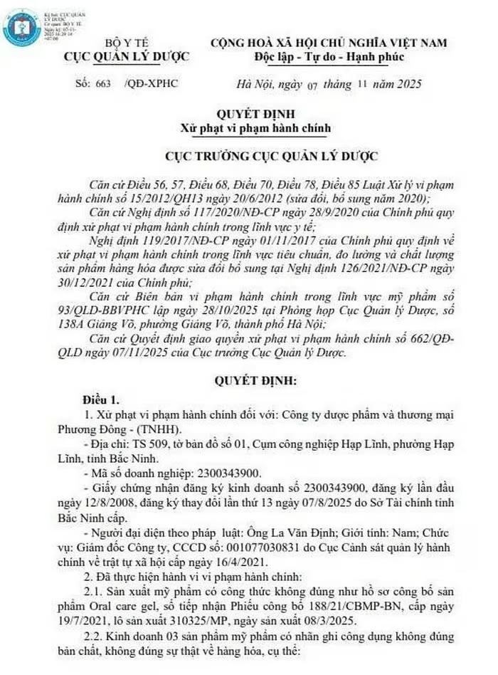 D&#237;nh loạt vi phạm, C&#244;ng ty Dược phẩm Phương Đ&#244;ng bị phạt 120 triệu đồng - Ảnh 1