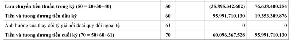 Năm 2024 UDIDECO ghi nhận d&ograve;ng tiền kinh doanh &acirc;m hơn 57,78 tỷ đồng.